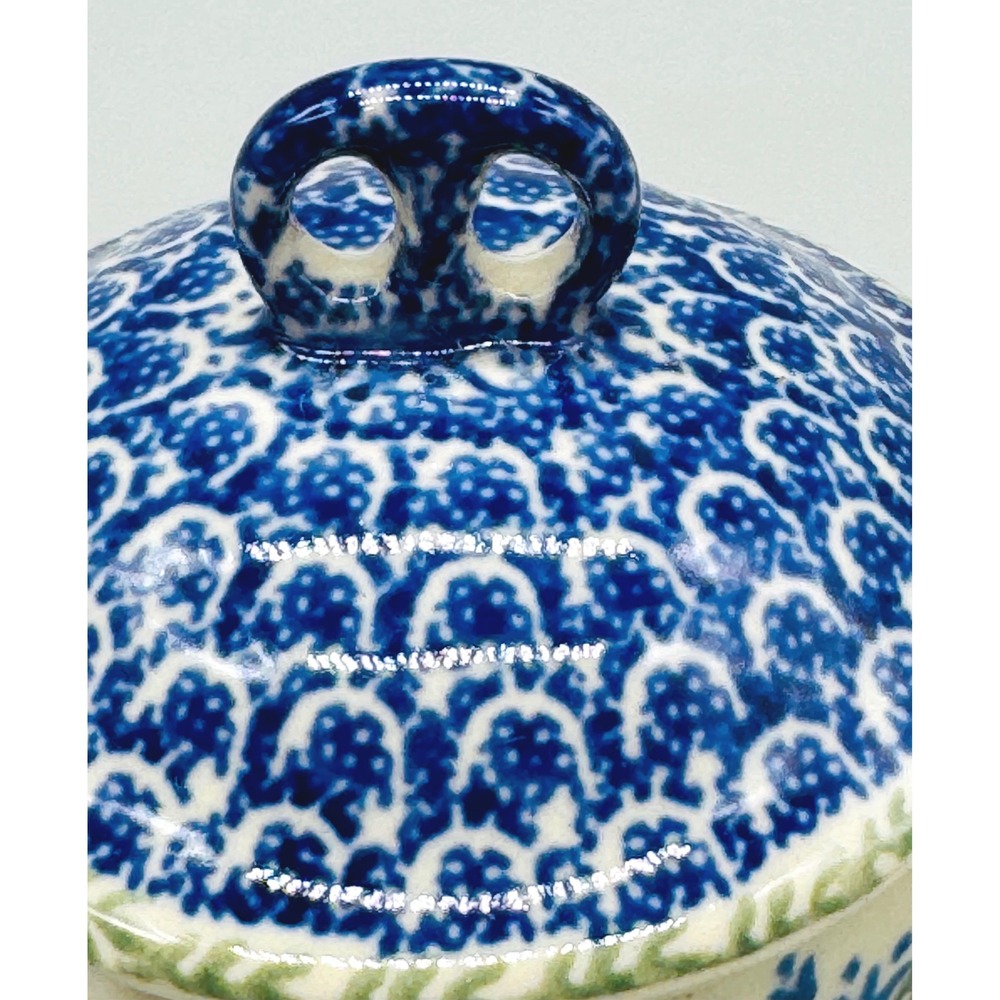 Polish Pottery Mini Pretzel Trinket Box Blue Tulips Octagon Ceramika Artystyczna - Picture 3 of 11